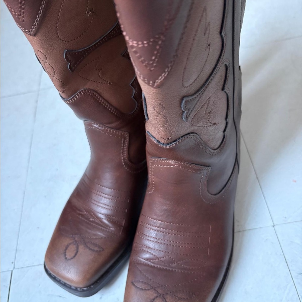 Women's Brown Leather Heeled Western Boots